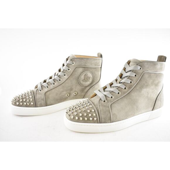 Christian Louboutin Mens Lou Spikes Orlato Flat Gres Grey High Top Sneaker 40 7 - Picture 7 of 9